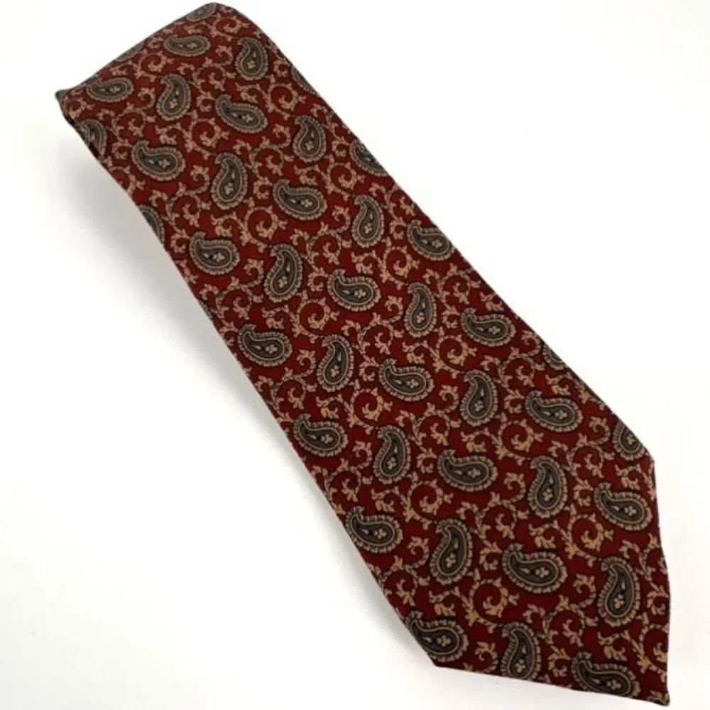 Vintage Burberrys of London Men's Silk‎ Paisley Neck Tie Burgundy Gold One Size